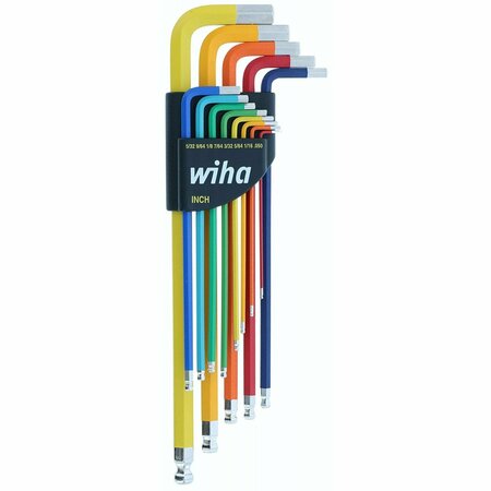 WIHA 13 Piece Ball End Color Coded Hex L-Key Set - SAE 66981